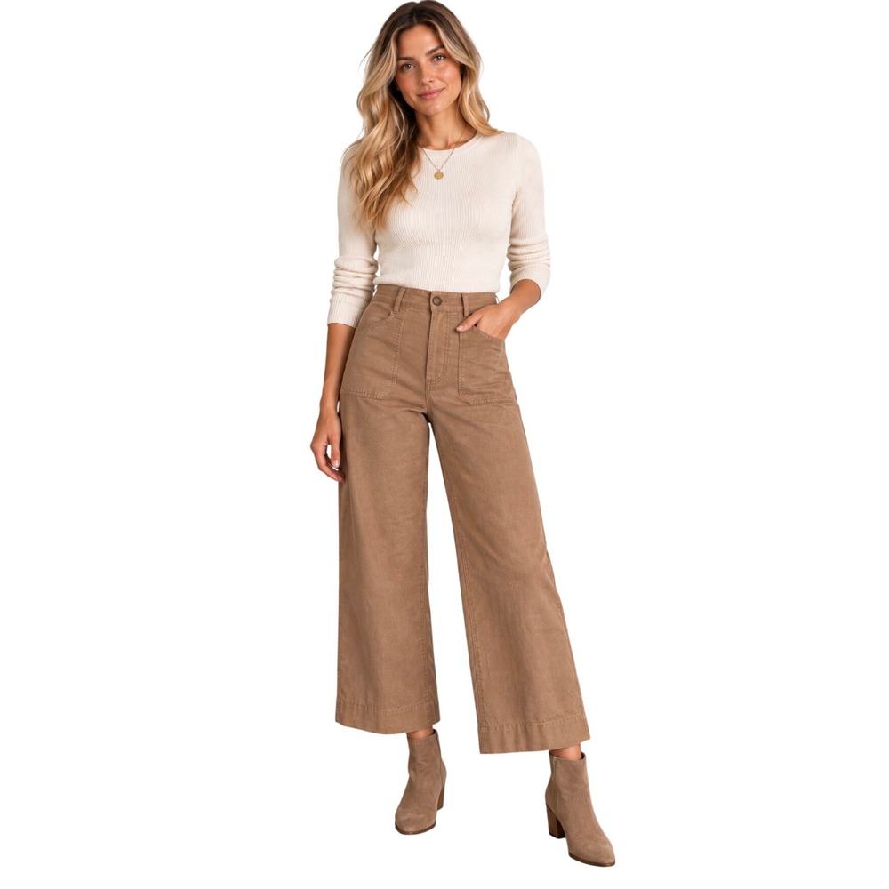 Maeve Anthropologie The Colette Wide Leg High Rise Pants Brown Tan Size 25